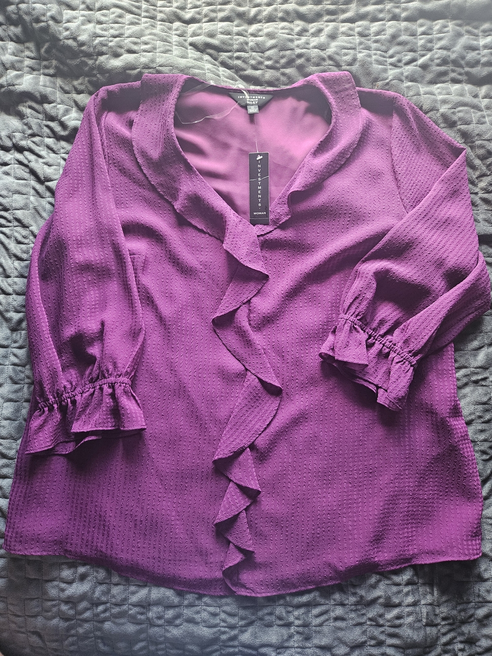 Investments Purple Ruffle Front Blouse